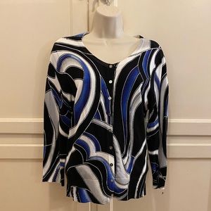 WHBM Blue Whit & Black Sweater